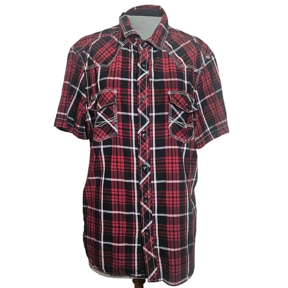 Plaid Cotton Short Sleeve Button Down Shirt Size XL